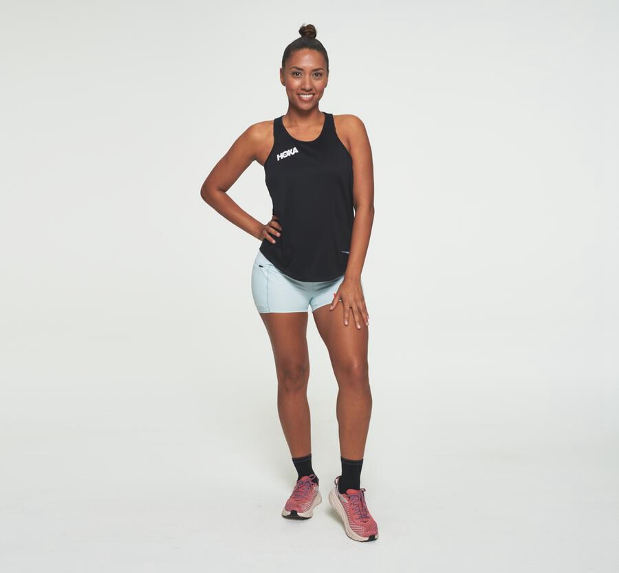 Top Hoka One One Feminino Pretas - Performance Tank - 301-MQCVBD